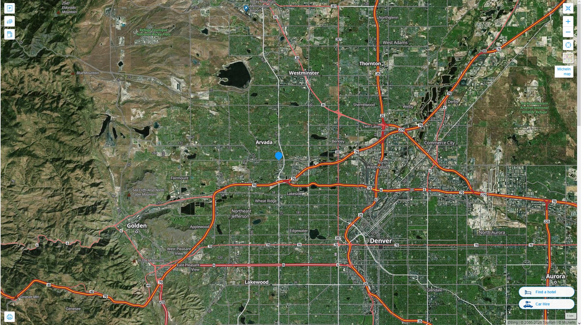 Arvada Colorado Highway and Road Map with Satellite View